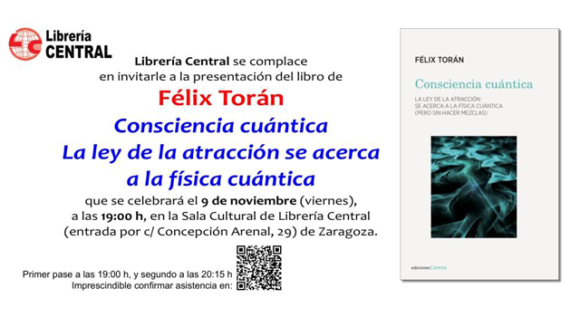 Félix Torán presenta Consciencia cuántica en librería Central de Zaragoza